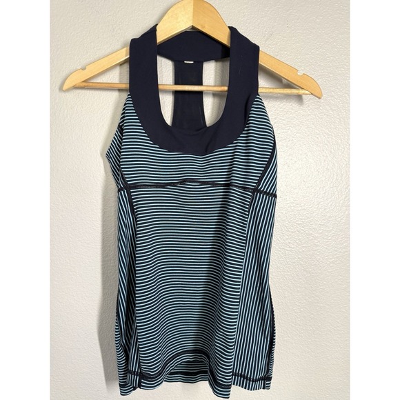 Lululemon Scoop Neck Tank Luon Light Hyper Stripe Blue Moon Inkwell Approx SZ 6 - Picture 3 of 12